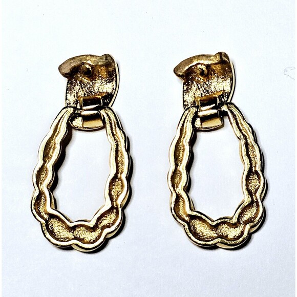 Vintage Dangle Post Earrings Twisted Texture Hoop Gold Tone 1.5" EUC! - Picture 3 of 7
